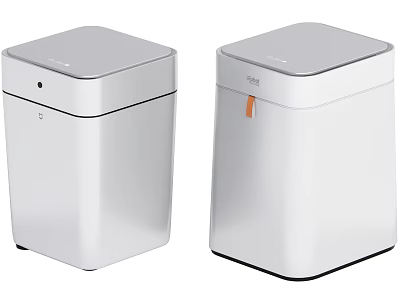 Modern Public Facility Trash Bins With White Square Design And Orange Accent 3d model