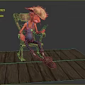 Game Movie Character Wearing Straw Hat Blue Overalls Sitting On Wooden Chair Holding Smartphone