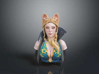 Game and Movie Character with Cat Ears Long Blonde Hair Blue Top and Golden Ornaments 3d model