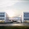 Modern Industrial Factory Building With Glass Curtain Walls A02 Signage And Connecting Corridor Spacious Entrance