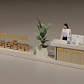 Modern Reception Desk With RiseSun Logo Green Plant Receptionist And Computer