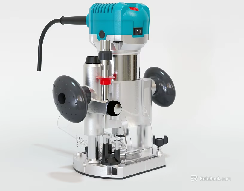Industrial Electric Wood Router With Blue Silver Body Stable Base And Ergonomic Handles 3d model 