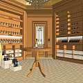 Wooden Wine Cellar Style Café Interior With Wine Racks Barrel Round Table And Chandelier