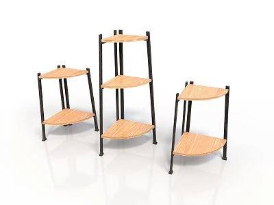 Modern Corner Shelves With Wooden Layers And Black Metal Frames For Home Storage Use 3d model