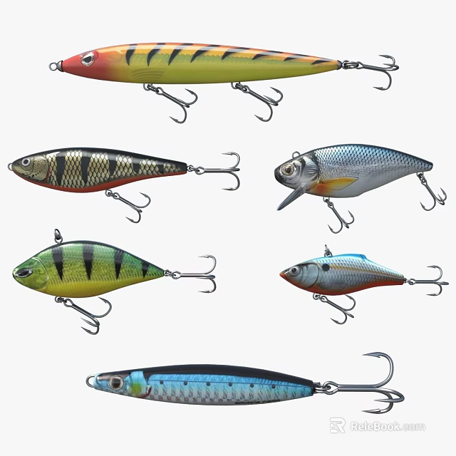 Assorted Colored Fishing Lures With Various Shapes And Unique Patterns 3d model 