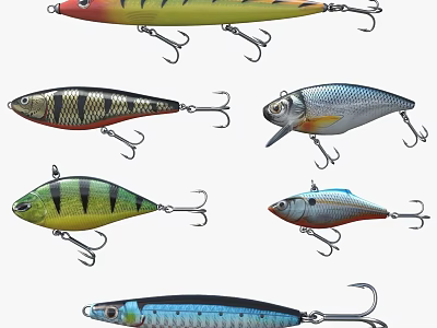 Assorted Colored Fishing Lures With Various Shapes And Unique Patterns 3d model