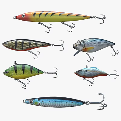 Assorted Colored Fishing Lures With Various Shapes And Unique Patterns 3d model