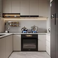 Modern Kitchen Interior With Light Gray Cabinets Black Oven And Range Hood 3d model