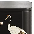 Elegant Black Chest Of Drawers With Exquisite Hand Painted Red Crowned Crane Decor For Home
