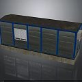 Modular Building Structure With Blue Frame Gray Metal Roof And Side Windows