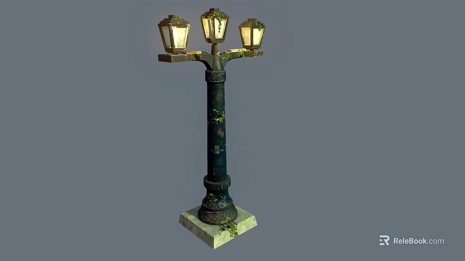 Vintage Outdoor Furniture Street Lamp With Three Illuminated Heads And Decorative Base 3d model 