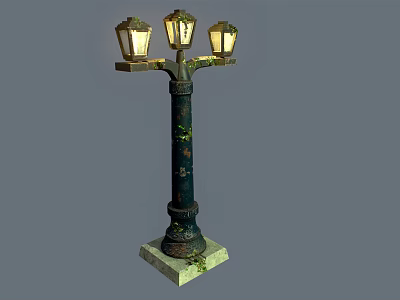 Vintage Outdoor Furniture Street Lamp With Three Illuminated Heads And Decorative Base 3d model
