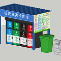 Outdoor Waste Sorting Station With Color Coded Bins And Classification Signs