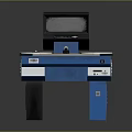 Blue Industrial Measurement Workbench With Two Circular Plates Monitor Display And Control Panel