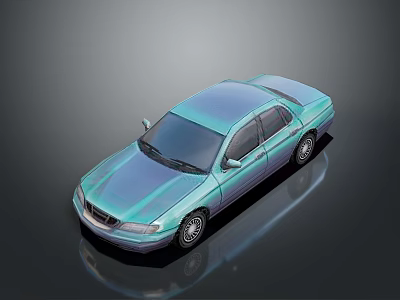 Teal Sedan Car With Shiny Glossy Exterior And Reflective Surface On Dark Background 3d model