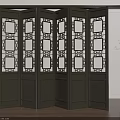 Multi Panel Folding Door With Geometric Pattern Glass And Dark Wood Frame 3d model