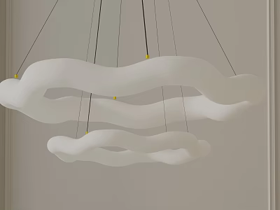 White Wavy Modern Chandelier With Multiple Curved Layers In Minimalist Design 3d model