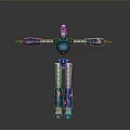 Mechanical Robot Character With Blue Body Silver Legs And Pink Arm Details