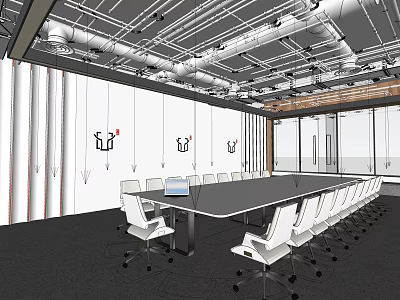 Modern Conference Room With Large Table White Office Chairs Projector And Glass Windows 3d model