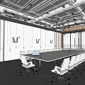 Modern Conference Room With Large Table White Office Chairs Projector And Glass Windows