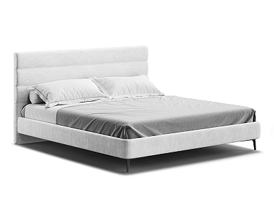 Modern Minimalist Double Bed With Upholstered Headboard Gray Sheet Two Pillows And Black Legs 3d model