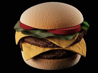 Juicy Double Beef Burger With Fresh Lettuce Tomato Cheese And Bun 3d model