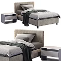 Modern Upholstered Single Bed With Gray Bedding Nightstand And Soft Blanket