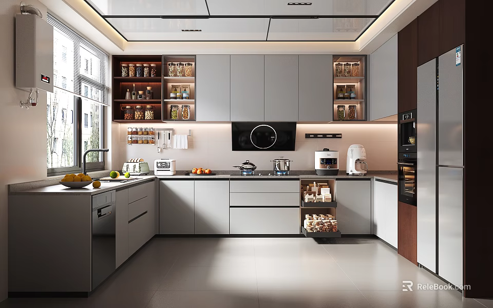 Modern Kitchen Interior Design With Sleek Cabinets Appliances And Natural Light 3d model