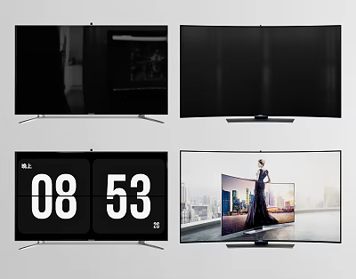 Smart Curved Ultra Thin LED TV With Time Display And High Definition Scenes 3d model