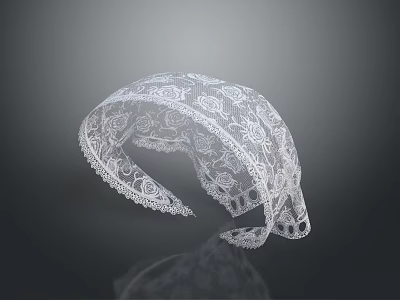 Elegant White Lace Headband With Intricate Floral Patterns And Decorative Edges 3d model