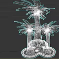 Three Tall Palm Trees with Thick Trunks on Circular Base for Decorative Landscaping