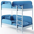 Modern Blue Bunk Bed With White Ladder Cozy Mattress And Soft Pillows