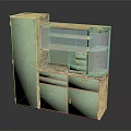Vintage Light Green Cabinet With Glass Door Drawers And Worn Surface Design