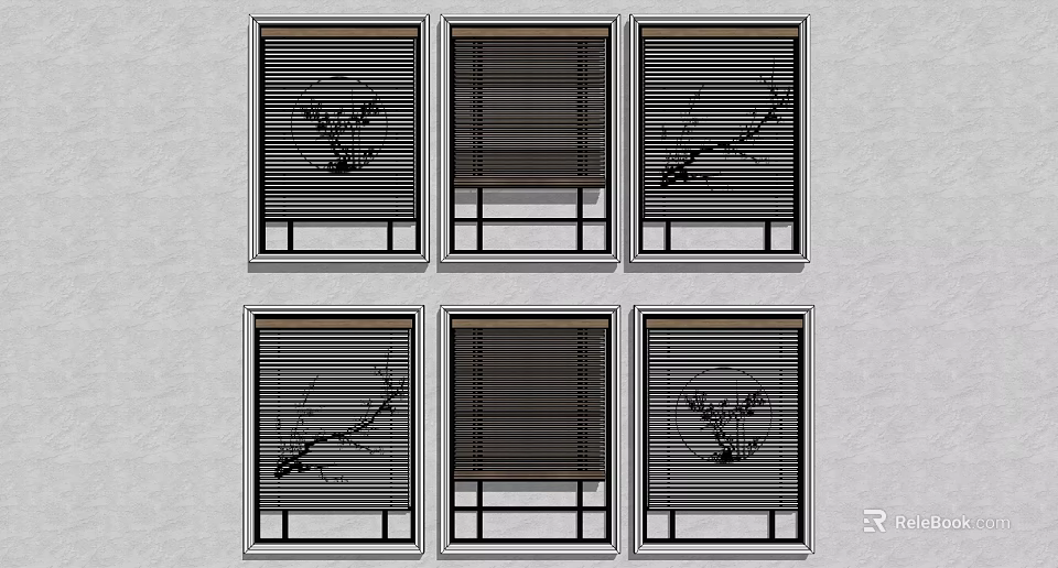 Different Curtain Designs for Windows Featuring Plant and Branch Patterns 3d model 