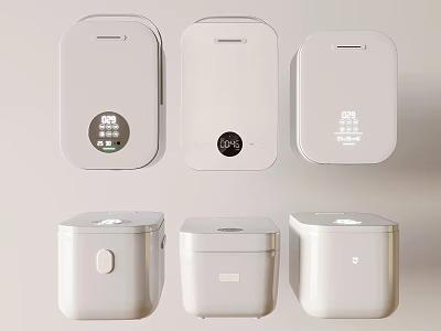 Modern White Kitchen Appliances Featuring Three Different Designs And Digital Control Panels 3d model