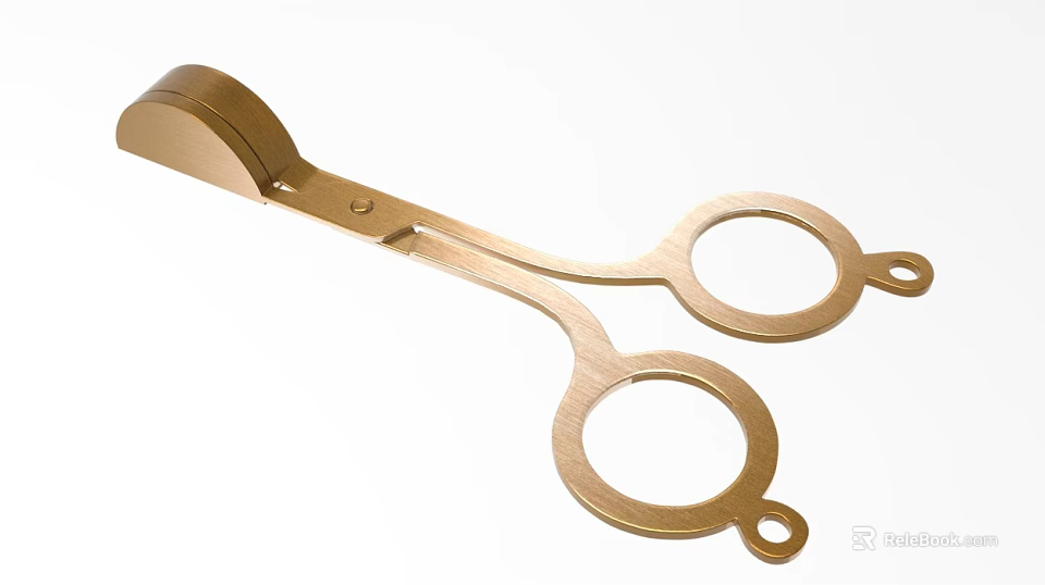 Golden Metal Scissors With Minimalist Design And Circular Handles 3d model 