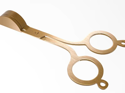 Golden Metal Scissors With Minimalist Design And Circular Handles 3d model