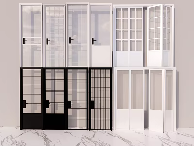 Modern Hinged Doors With Various Designs White Black Glass Panels And Grilles 3d model