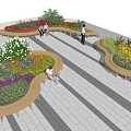 Wooden Outdoor Chairs Along Flower Beds In Relaxing Outdoor Garden Patio Area