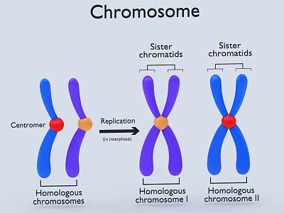 Diagram Of Homologous Chromosomes With Sister Chromatids Centromere And Replication Process 3d model