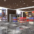 Modern Spacious Tobacco and Alcohol Store Interior With Shelves Product Displays And Marble Floor