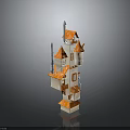 Unique Multi Level Building Design With Orange Roofs Small Towers Windows And Chimneys 3d model