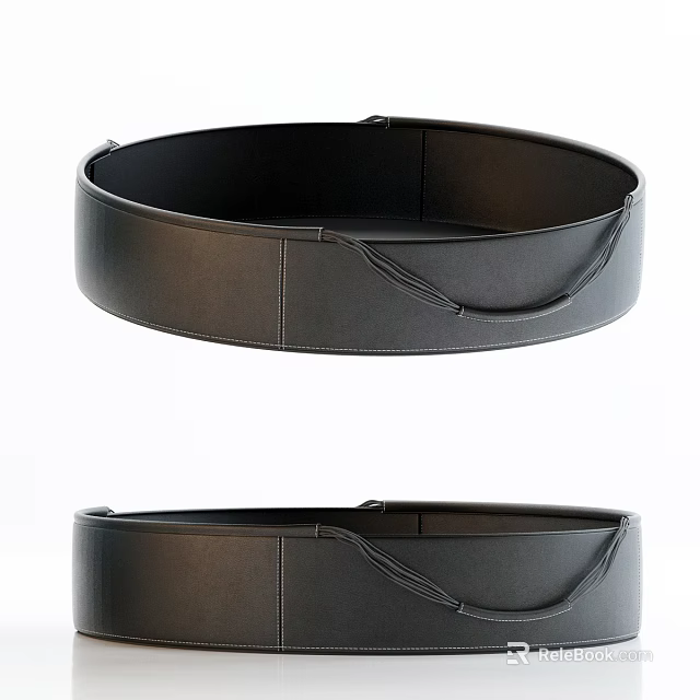 Round Black Leather Household Tray With Durable Handle For Daily Home Use 3d model 