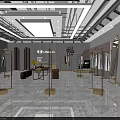 Modern Fashion Store Interior With Clothing Displays Mannequins And Golden Decorative Accents