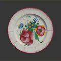 Floral Sculpture Carving On White Plate With Pink Border And Colorful Flowers