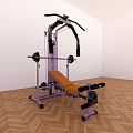 Purple Multifunctional Sports Equipment with Seat Barbell and Workout Components in Indoor Wooden Floor Setting