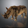 Realistic Brown Rhinoceros With Single Horn Standing On Dark Background With Reflection