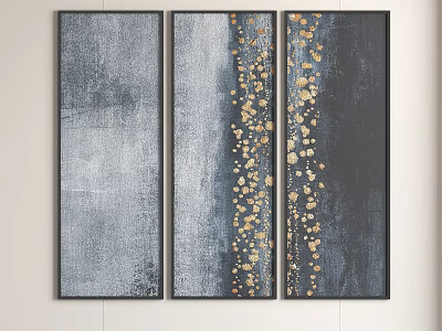 Abstract Paintings Three Panel Textured Gray Dark Blue With Gold Accents Wall Art 3d model