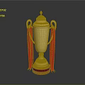 Golden Trophy With Red Ribbons And Red Base On Reflective Surface 3d model