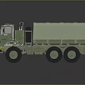 Green Military Truck With Canvas Covered Cargo Bed And Six Wheel Structure